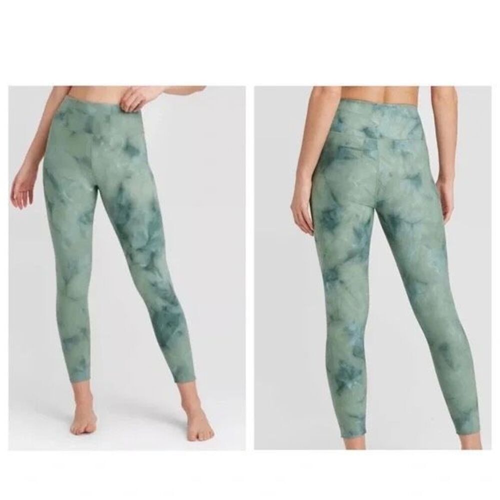 Joy lab mid length athletic leggings green tie-dye marble joylab size S